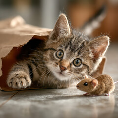 Playful Kitten in a Paper Bag
