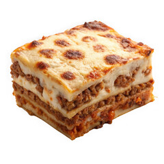 Delicious square lasagna slice isolated on transparent background