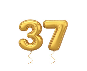 Golden Number 37 Balloon with Shiny Finish for Celebration and Birthday Decoration