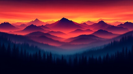 Obraz premium A breathtaking vista of mountains at sunrise, bathed in vibrant hues.