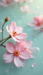 Delicate spring blooms adrift in milky bath, ethereal pastel hues, bath, close-up