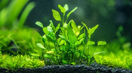 Vibrant green aquatic plant thriving in a freshwater aquarium ecosystem