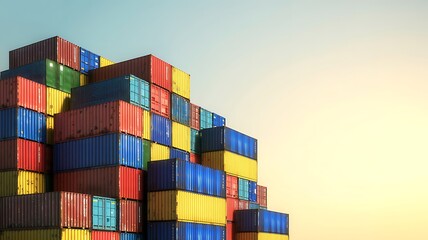 Obraz premium A massive colorful stack of shipping containers piled high against a bright clear sky symbolizing global trade and logistics