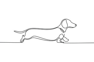 Minimalist continuous line drawing of a dachshund dog