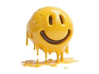 Melting Yellow Smiley Face on Transparent Background, PNG