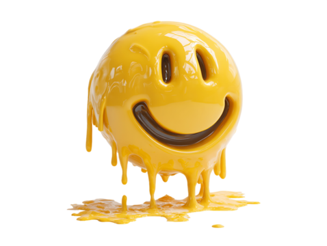 Melting Yellow Smiley Face on Transparent Background, PNG - Powered by Adobe