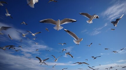 Fototapeta premium Seagulls Flying Blue Skyカモメが飛ぶ青空6
