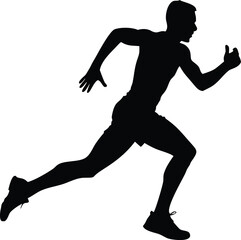 Silhouette of athletic man sprinting forward, dynamic running pose, vector illustration for sports, marathon, fitness, active lifestyle concepts