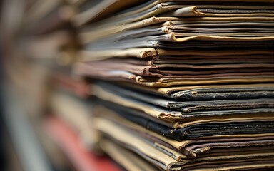 Vintage Vinyl Records Stacked Close Up. High quality