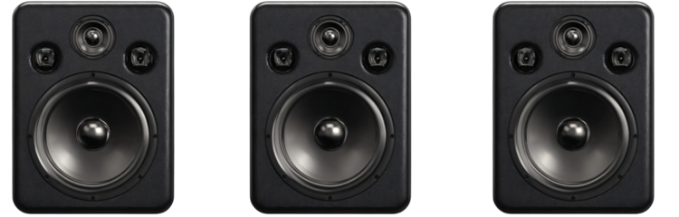 Three modern audio speakers for studio sound system design