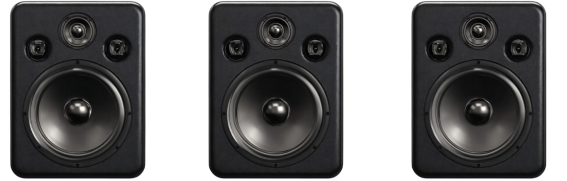 Three modern audio speakers for studio sound system design