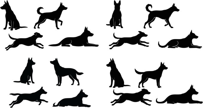 Set of dogs silhouettes vector illustration