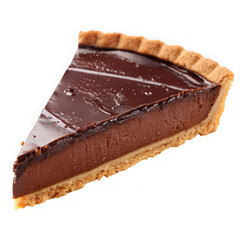 Slice of rich chocolate ganache tart isolated on transparent background