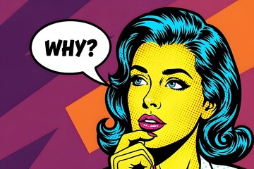 Pop Art Woman Asking Why Retro Style Questioning Thoughtful Expression