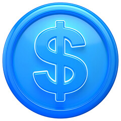 Fototapeta premium Blue Dollar Coin Icon Isolated On White Background: A pristine, glossy illustration of a blue dollar coin, perfect for financial and business related designs. The coin symbolizes wealth, value.