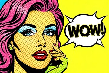 Pop Art Woman Saying Wow Comic Book Style Retro Vibrant Illustration