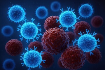 Revolutionary CAR-T cell therapy visualization showing engineered immune cells attacking cancer in bloodstream