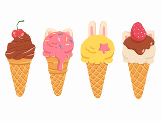Set of cute ice cream. Art vector design illustration print, poster, card