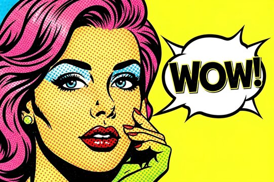 Pop Art Woman Saying Wow Comic Book Style Retro Vibrant Illustration