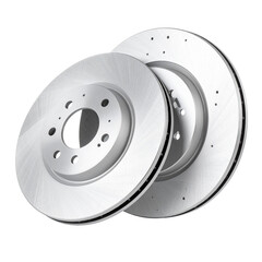 Brake Discs Isolated On White Background: A detailed product shot reveals two pristine brake discs, a symbol of automotive innovation and precision engineering. 