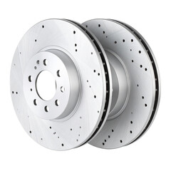 High-Performance Brake Rotors Isolated On White Background: A pair of meticulously crafted, high-performance brake rotors, with their intricate designs and precision engineering.