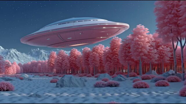 UFO in a Dreamy Pink Forest

