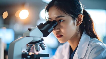 Scientist using microscope in modern lab - Powered by Adobe