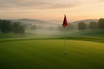 Obraz premium Championship golf course with morning dew on manicured fairway