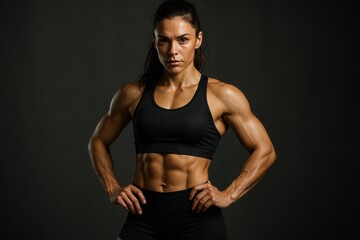 Fototapeta premium Confident Asian athlete in performance wear showing muscular physique