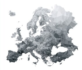 Europe map, polygonal, grayscale