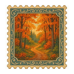 Obraz premium PNG Vintage autumn forest stamp