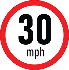 Speed limit 30 road sign illustration with red round icon
