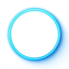Fototapeta premium Bright cyan neon circle frame on white