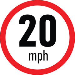 Speed limit 20 road sign illustration with red round icon