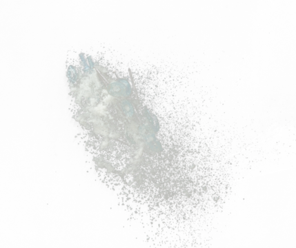 Nail spike Nut bold sharp object under snow on road. Dangerous sharpen nail glass object hidden in snow. Snow fall with risk accident hazard cover trash garbage debris. Black background isolated