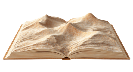 Unfolding adventure with sandy dunes inside an open book