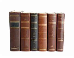 Row of Antique Leather Books on White Background