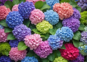 Beautiful Hydrangea Flowers Arranged in Colorful Heart Shapes