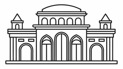 Fototapeta premium Classic building facade with arched windows and towers