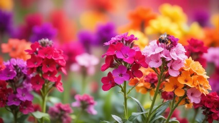 Obraz premium Colorful Erysimum flowers arranged in a row with vibrant pink and purple hues