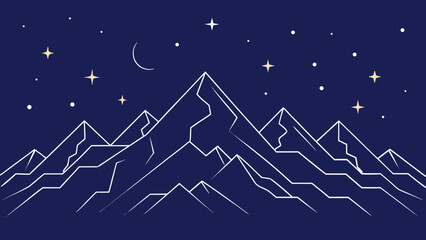 Naklejka premium Stylized mountain range under a starry night sky with crescent moon