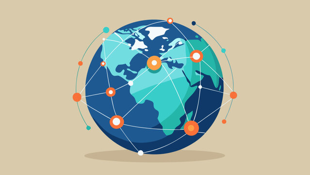 Global network connections illustrated on a stylized planet earth
