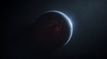 Obraz premium dark planet with glowing red fissures in space