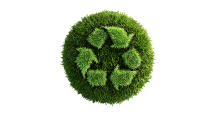 Eco friendly world with recycling symbol made of green grass