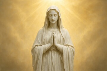Divine light illuminating Virgin Mary statue in sacred religious moment