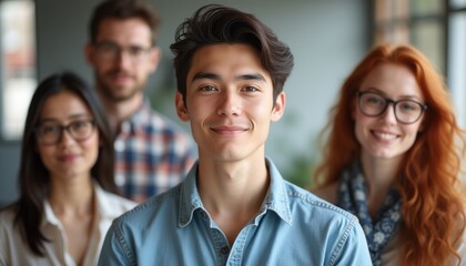 Diverse group of young professionals smiling together