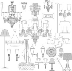 Drawings 2D Wall lamps and suspension lamps Vector Decoration Interior Architecture