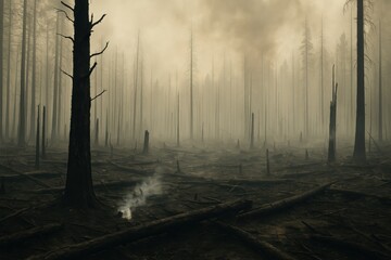 Environmental crisis wildfire damage showing devastating impact on natural forest ecosystems