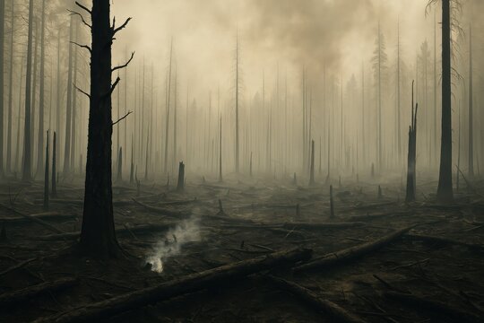Environmental crisis wildfire damage showing devastating impact on natural forest ecosystems