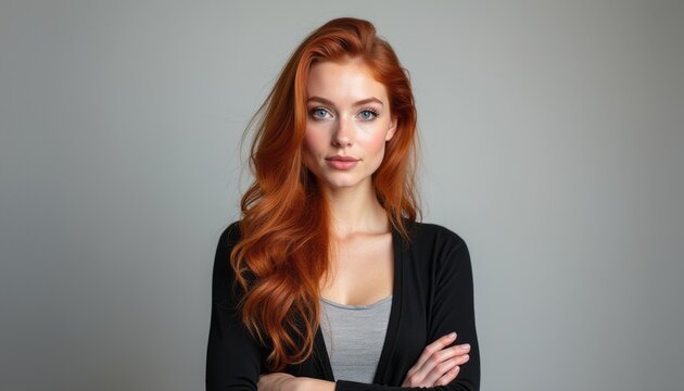 Confident woman with striking red hair